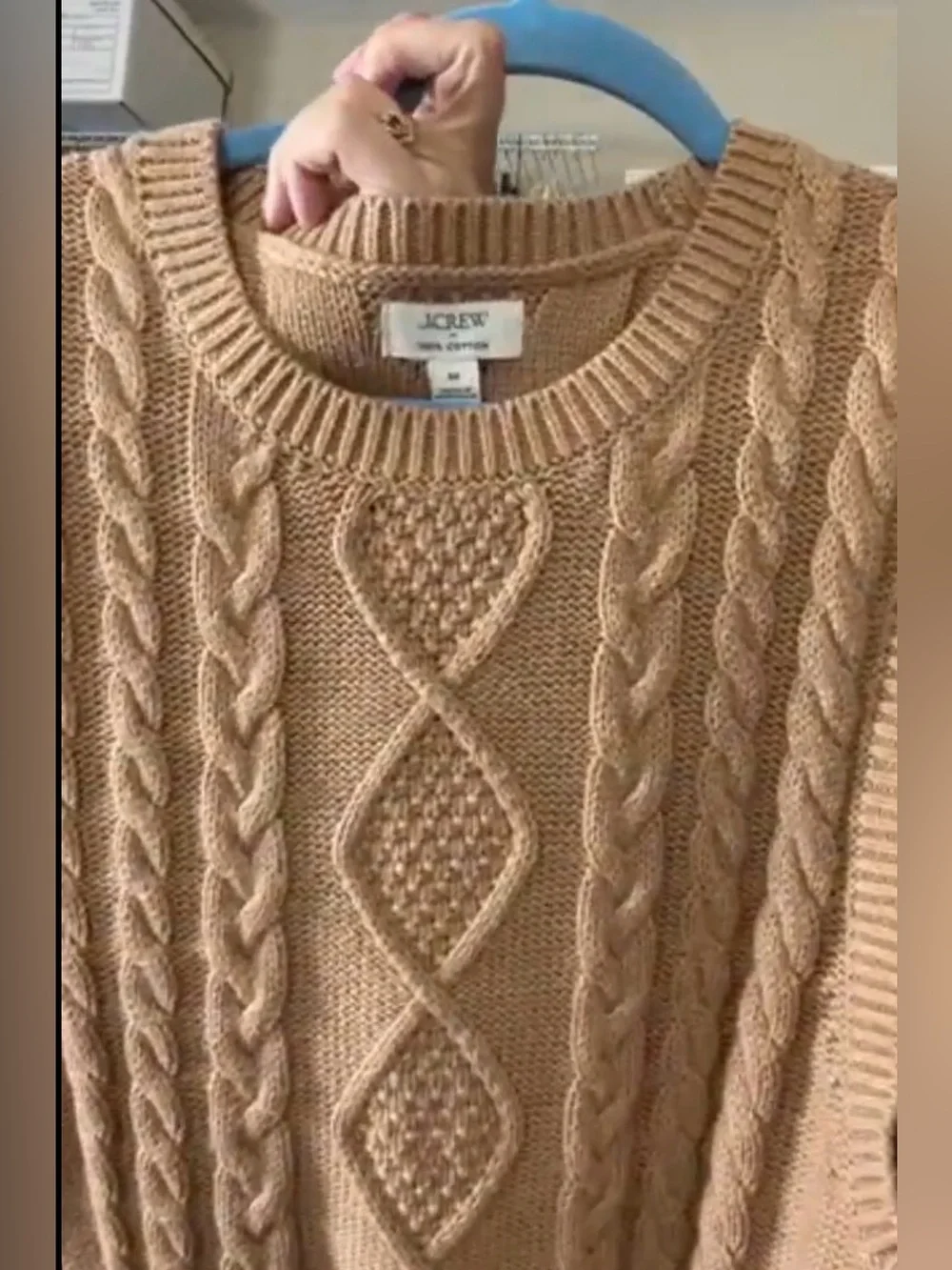 J. Crew Tan Cable Knit Crew Neck Sweater Vest in Camel Tan Color Size Medium
